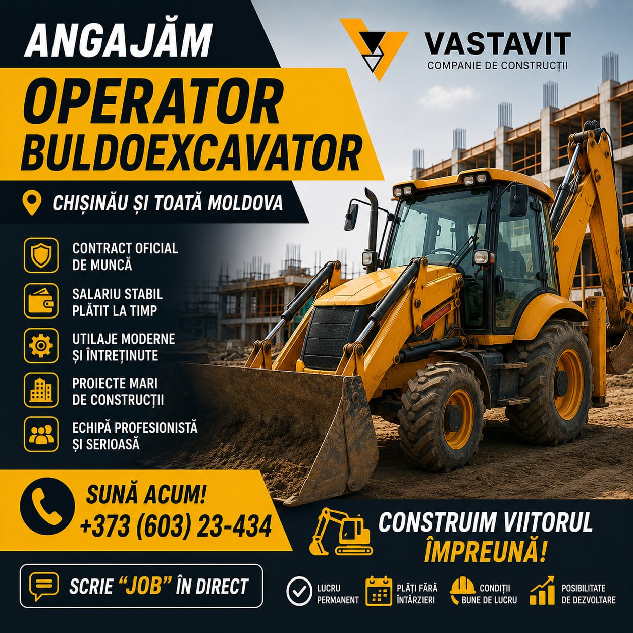 ANGAJĂM OPERATOR BULDOEXCAVATOR | CHIȘINĂU
